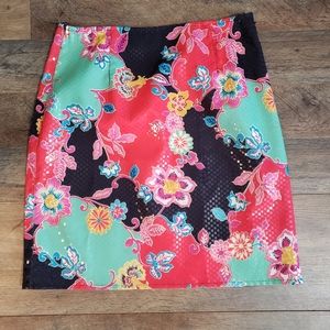 Linda Segal Multi Textured Floral Embossed Zipper Pencil Mini Skirts